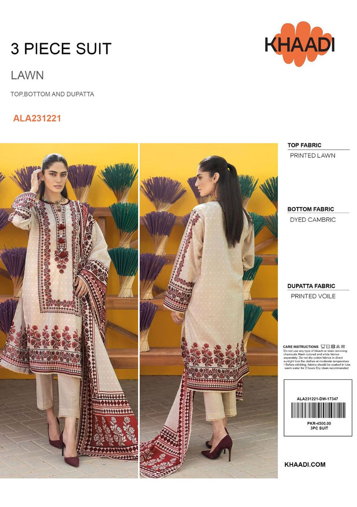 Khaadi 3 Pcs Women's Unstitched Lawn Digital Print Suit